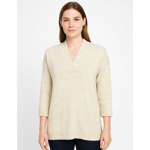 J. Jill Womens Relaxed Marled V Neck Sweater Pullover Beige Petite Size LP